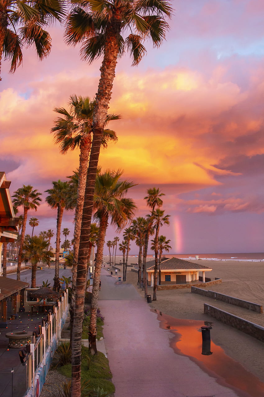 Playa de Huntington, CA. grafía de la naturaleza, Estética del cielo, Puesta de sol, Long Beach California fondo de pantalla del teléfono