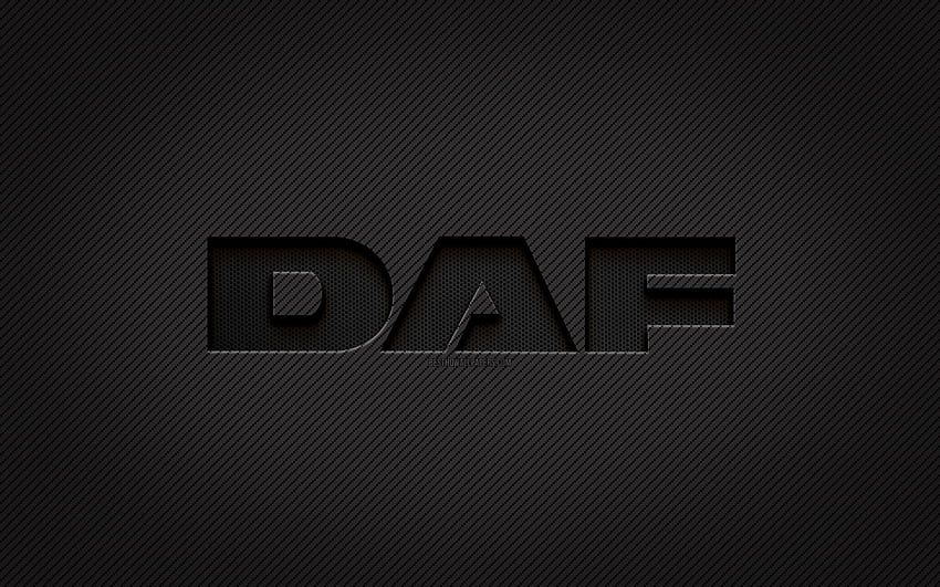 Logo węgla DAF, sztuka grunge, tło węgla, kreatywne, czarne logo DAF, marki samochodów, logo DAF, DAF Tapeta HD