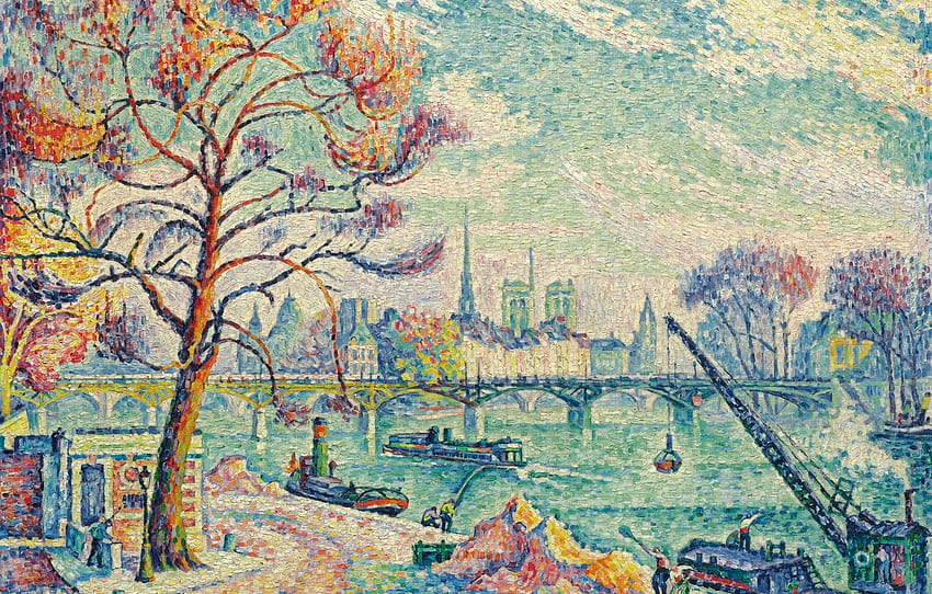 il paesaggio urbano, Paul Signac, il puntinismo, Il Pont Des Arts. Parigi per , sezione живопись, Puntinismo Sfondo HD