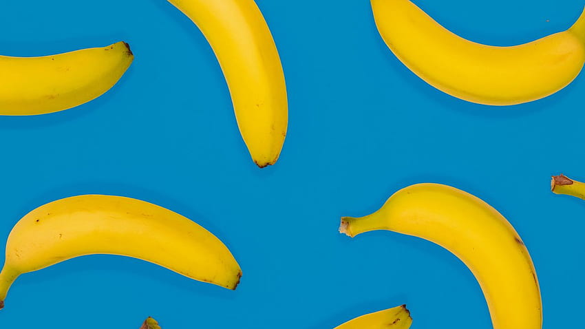 plátanos, fruta, amarillo, azul, plátano amarillo fondo de pantalla