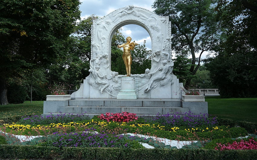 Johann Strauss, monumento, fiori, parco Sfondo HD