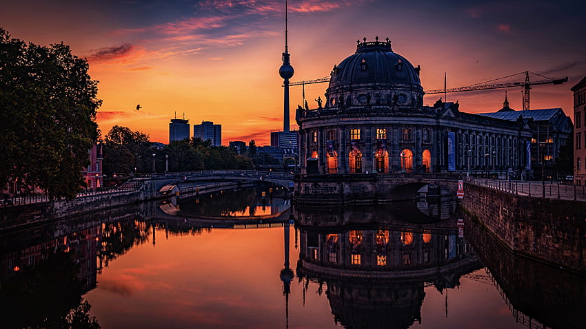 Germania Berlin Bridges Bode Museum Reflection Silhouette Background Nature Sfondo HD