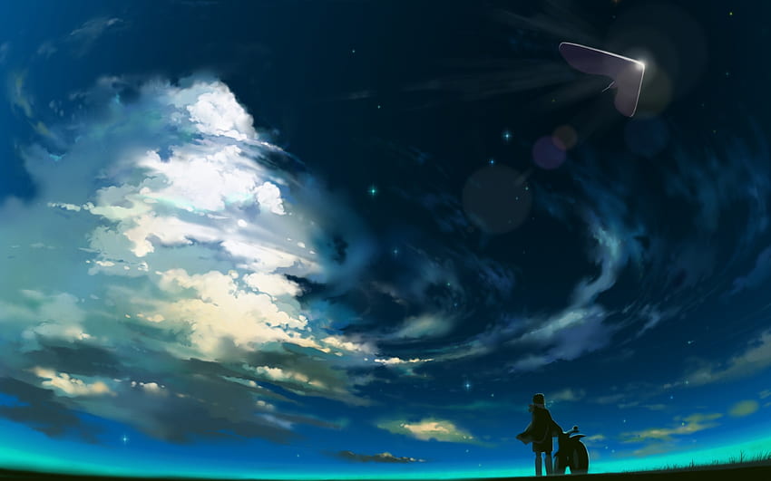 Anime cielo azul, anime nublado fondo de pantalla