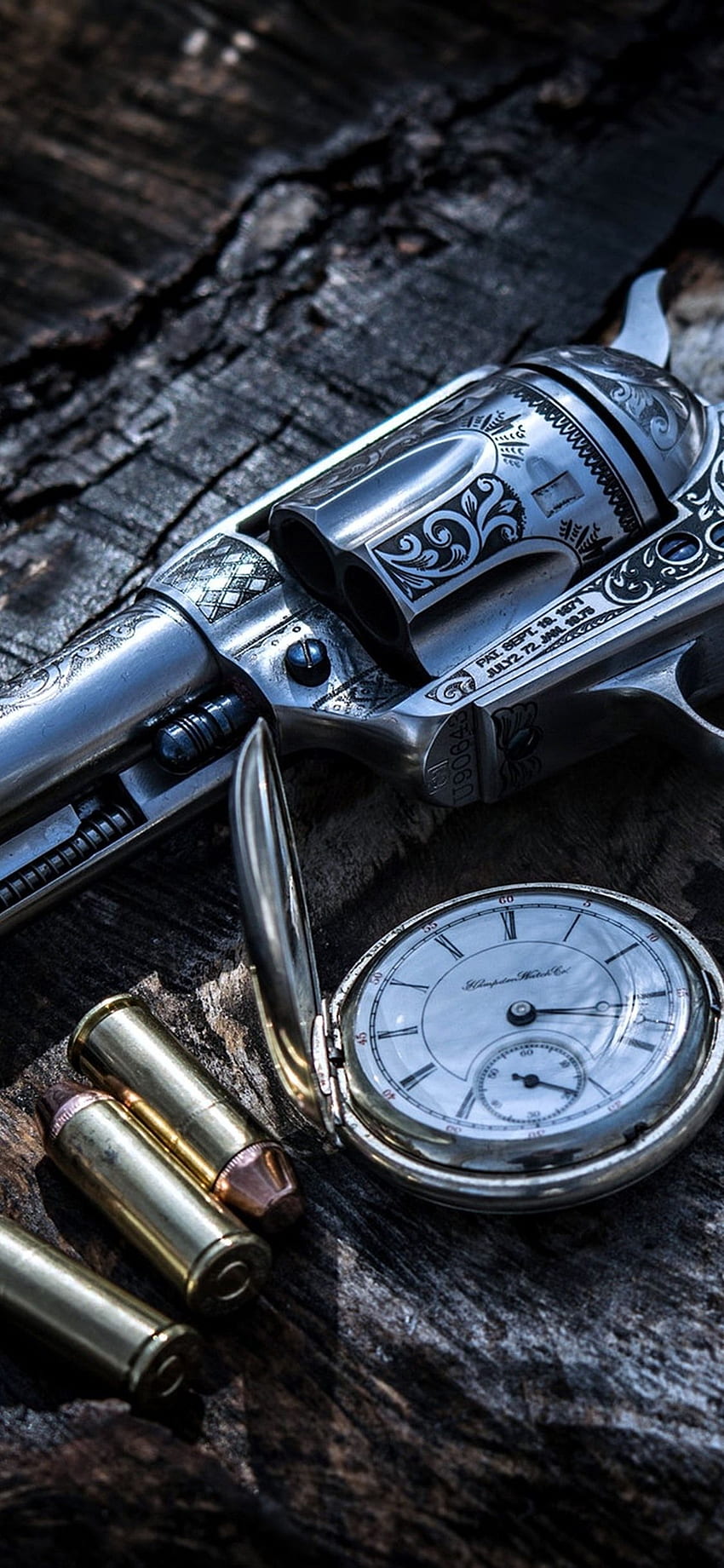 銃、弾丸、武器、懐中時計 iPhone XS X HD電話の壁紙