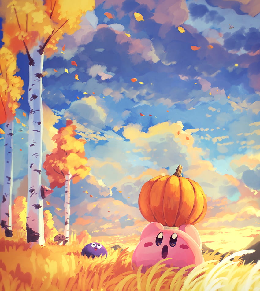 Otoño Kirby, Halloween, calabaza fondo de pantalla del teléfono