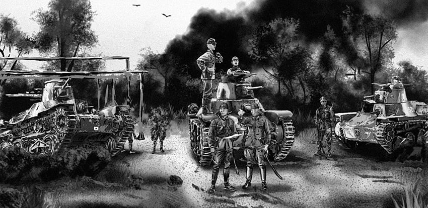 Tanks Soldiers Japanese Black and white Painting Art Army, Japanese Military HD wallpaper