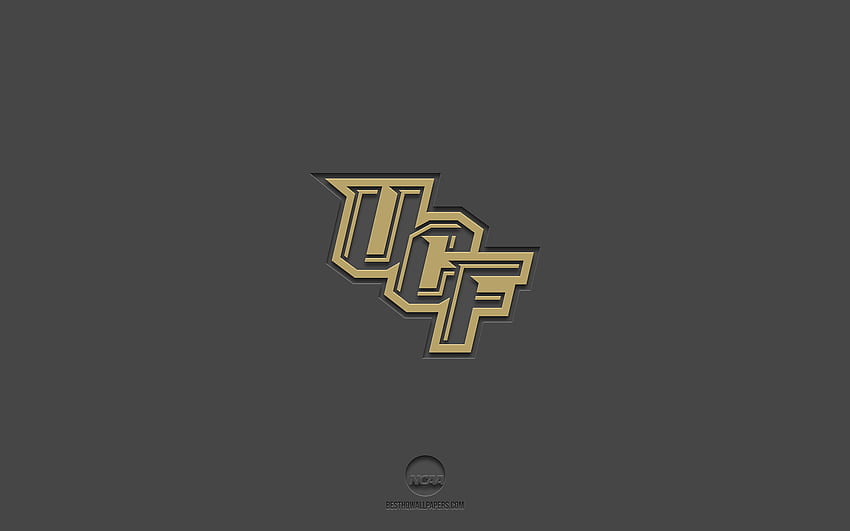 UCF ナイツ、灰色の背景、アメリカン フットボール チーム、UCF ナイツのエンブレム、NCAA、フロリダ、アメリカ、アメリカン フットボール、UCF ナイツのロゴ 高画質の壁紙