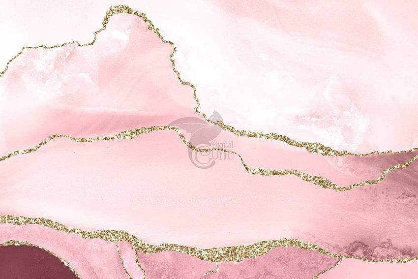 Blush Pink & Gold Agate Borders. Różowe i złote tło, różowe i złote, akwarelowe tło kwiatowe Tapeta HD