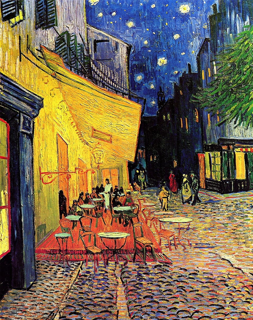 Кафе Тераса през нощта, Картина, Винсент ван Гог, Кафе Арт HD тапет за телефон