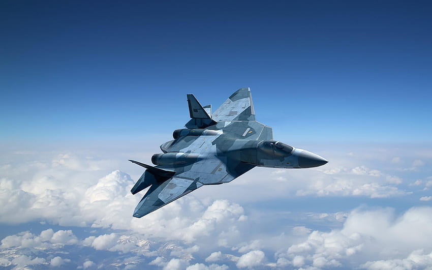 Sukhoi 50 Fighter Jet Военен самолет Самолет Stealth Pak Руски HD тапет