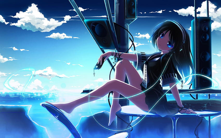 blue eyes headphones girl anime girls – Anime Hot Anime HD wallpaper