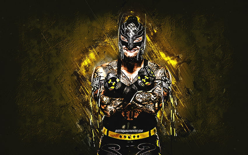 Rey Mysterio, American Wrestler, WWE, Oscar Gutierrez Rubio, Yellow Stone Background, World Wrestling Entertainment HD wallpaper