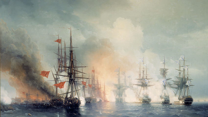 ships, battle, sea, Art HD wallpaper