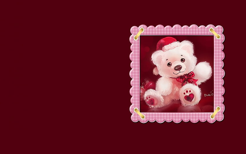 Merry Christmas!, teddy bear, white, craciun, fantasy, frame, christmas, red, card HD wallpaper