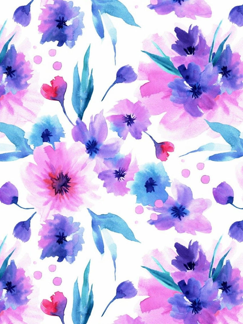 Акварелни безшевни шарки с розови и лилави цветя. Etsy. Лилави цветя, синьо цвете, флорален iphone HD тапет за телефон