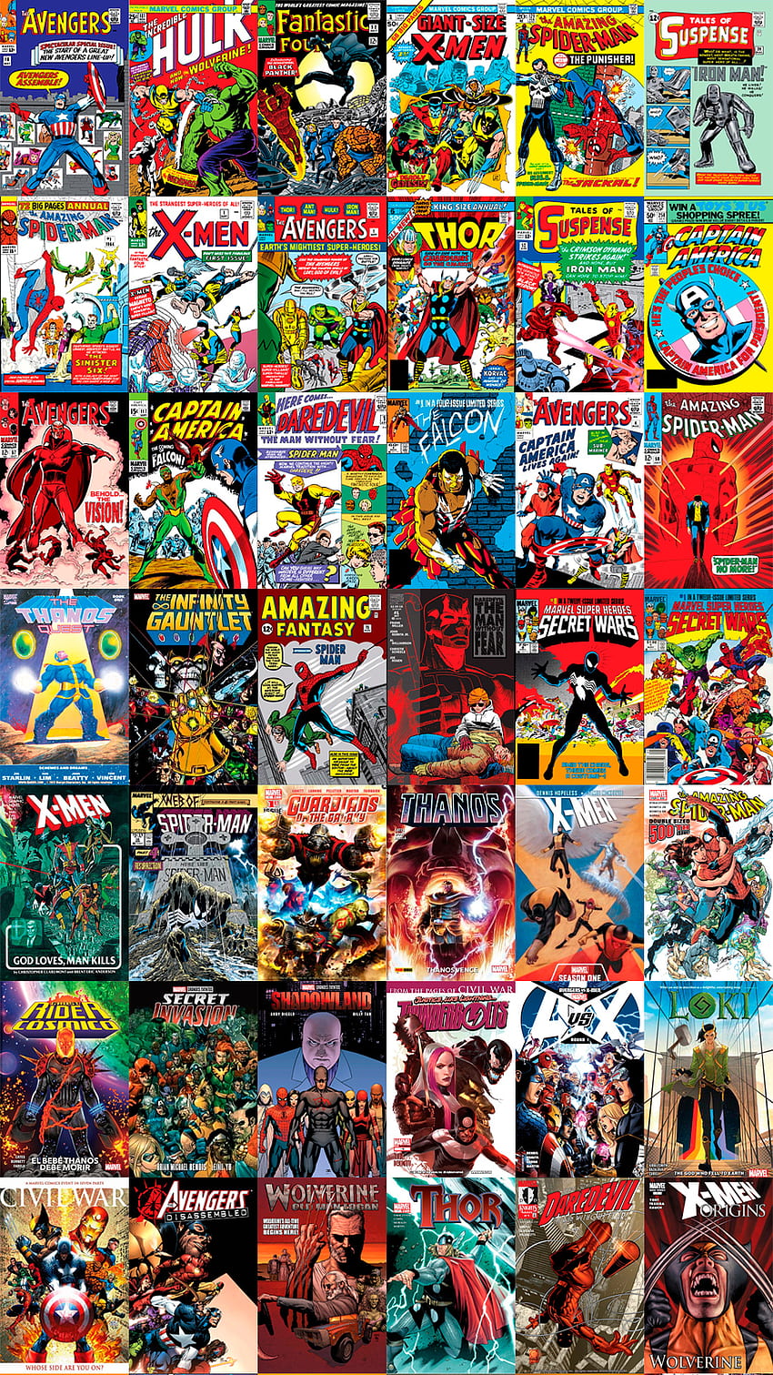 Marvel-Comics, Thor, Vielfraß, X-Männer, X-Men, Iron Man, Spiderman, Loki, Rächer, Superhelden, die Rächer, Draufgänger, Spider Man, Captain America, Comic, Thanos, Hulk HD-Handy-Hintergrundbild