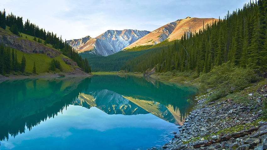 Farley Lake, Alberta, sky, mountains, water, reflections, canada HD wallpaper