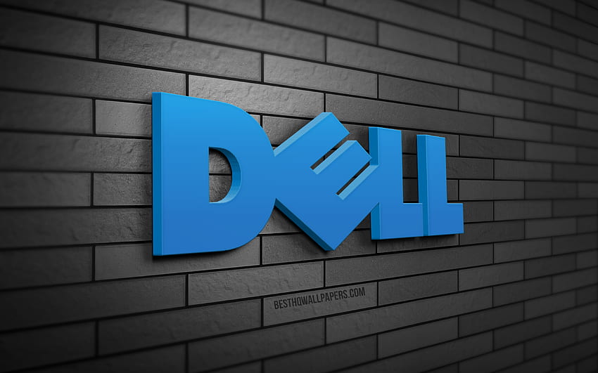 Logo Dell 3D, , szara ściana z cegły, materiały kreatywne, marki, logo Dell, grafika 3D, Dell Tapeta HD