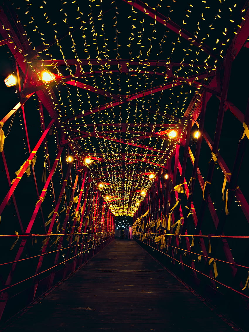 Dark, Bridge, Illumination, Decoration, Lighting HD phone wallpaper