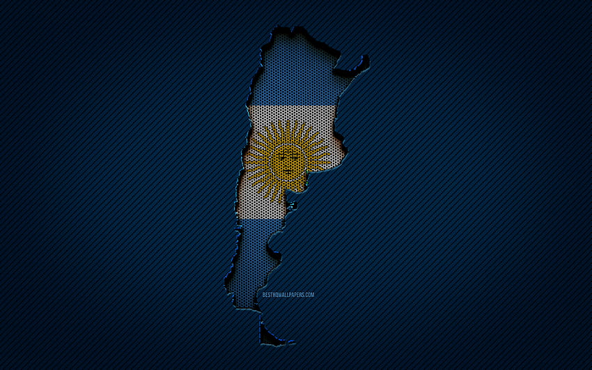 Карта на Аржентина, страни от Южна Америка, аржентинско знаме, син въглероден фон, силует на картата на Аржентина, флаг на Аржентина, Южна Америка, карта на Аржентина, Аржентина, флаг на Аржентина HD тапет