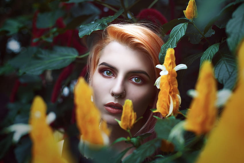 Lovely Girl, redhead, model, flowers, woman HD wallpaper