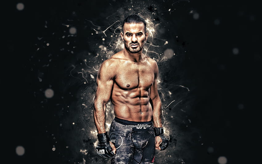 Khalid Taha, ไฟนีออนสีขาว, นักสู้ชาวเยอรมัน, MMA, UFC, ศิลปะการต่อสู้แบบผสม, Khalid Taha, นักสู้ UFC, นักสู้ MMA ที่มีความละเอียด . คุณสูง วอลล์เปเปอร์ HD