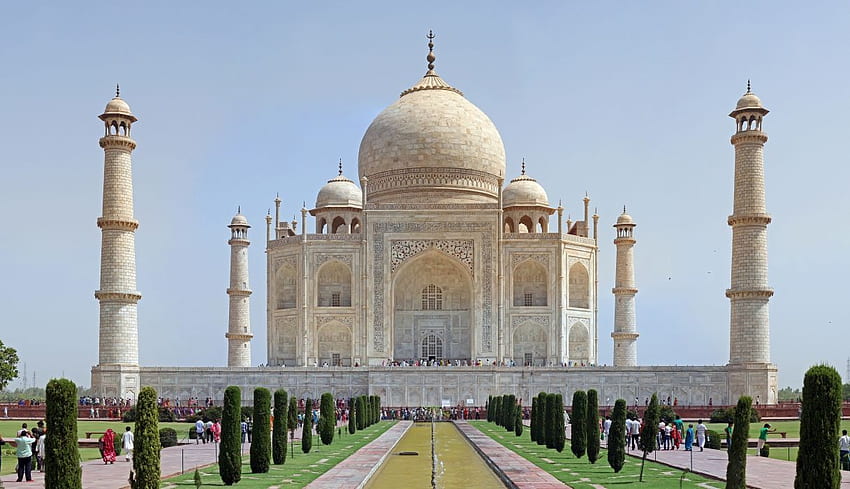 Mausoleo di architettura che costruisce Indian IndiaTaj Mahal antichi alberi d'acqua . Sfondo HD