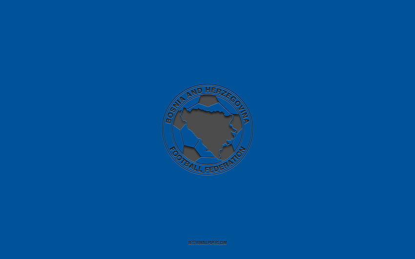 ボスニア・ヘルツェゴビナサッカー代表チーム、青色の背景、サッカーチーム、エンブレム、UEFA、ボスニア・ヘルツェゴビナ、サッカー、ボスニア・ヘルツェゴビナサッカー代表チームのロゴ、ヨーロッパ 高画質の壁紙