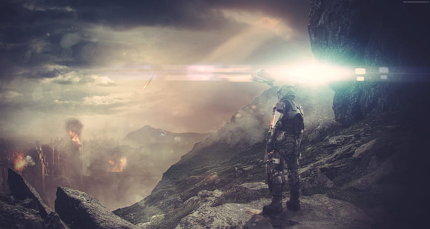 Halo 5 Guardianes Juego Fps Sci Fi Battle Sky Light, Halo Dual Screen fondo de pantalla