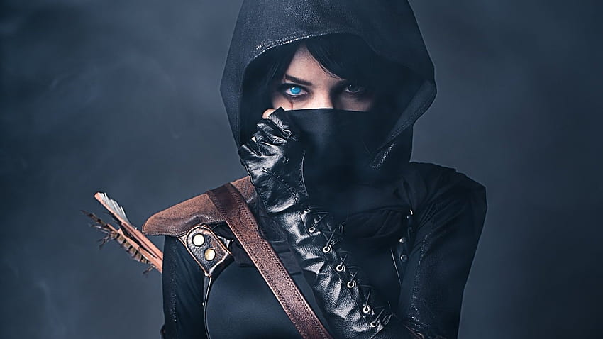 Assassin, model, girl, hood, cosplay, woman HD wallpaper