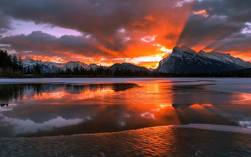 Nature, Aube, Canada, Albert, Alberta, Banff National Park Fond d'écran HD