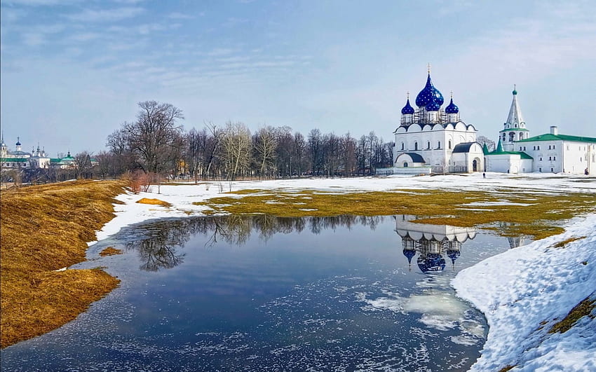 suzdal, river, temple, church, russia, winter World HD wallpaper