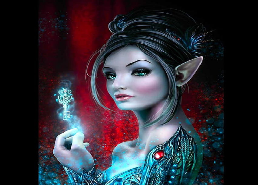 Magic Key, magic, key, fantasy, elf, female HD wallpaper
