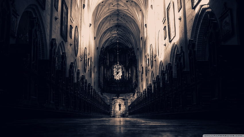 Interior da igreja gótica escura, igreja dentro papel de parede HD