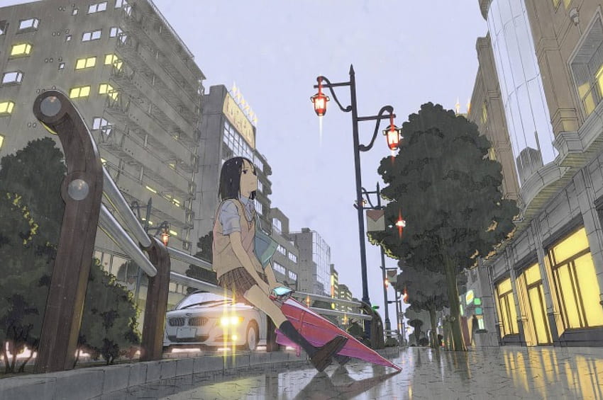 Rainy Days, umbrella, girl, anime HD wallpaper