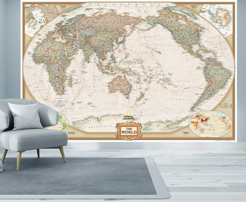 National Geographic Pacific Centered World Map - Executive Antique Ocean Political, National Geographic World Map papel de parede HD