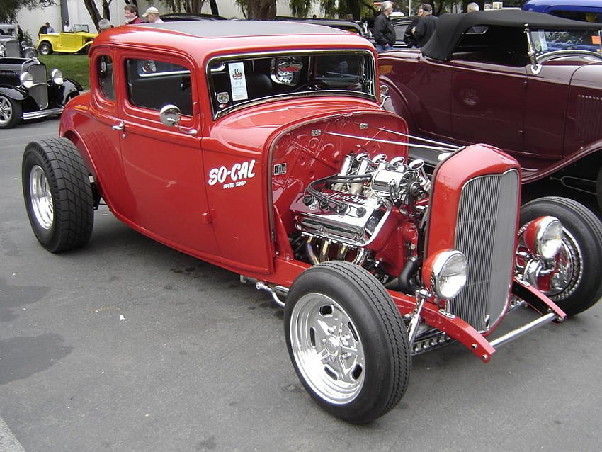 Funny old Car, red, fast, hot, motor, wheels HD wallpaper