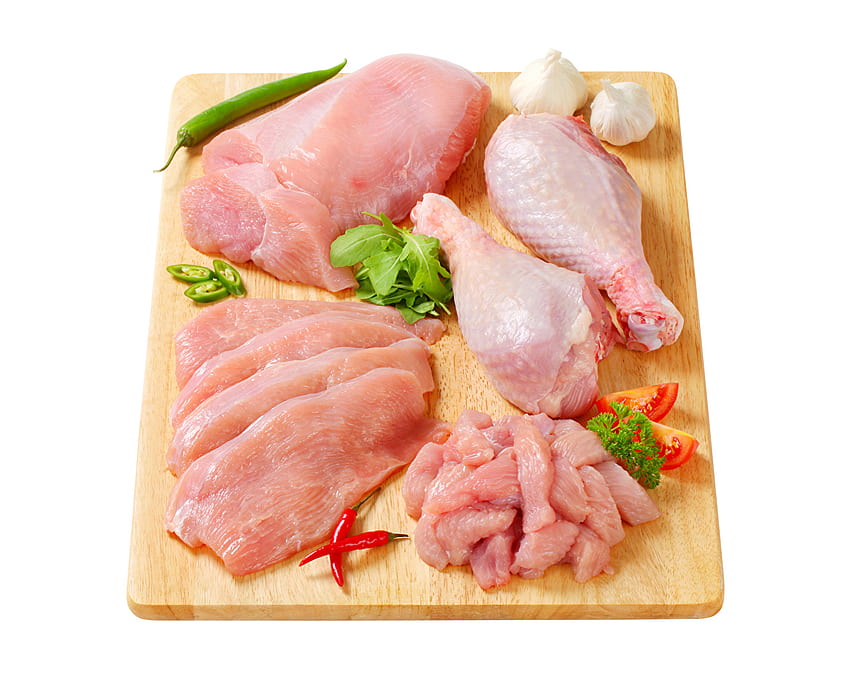 พริก พริกไทย ไก่เป็นอาหาร อาหารกระเทียม ตัดเนื้อไก่ วอลล์เปเปอร์ HD
