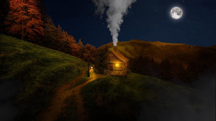 The beginning of Autumn and a cozy Hut [1920 x 1080] – Dist, Cozy Night HD wallpaper