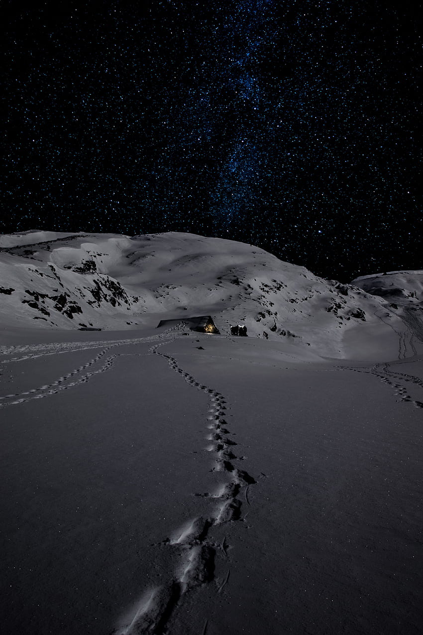 冬, 自然, 山, 夜, 雪, 痕跡 HD電話の壁紙