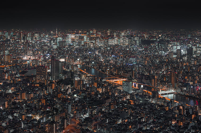 Arquitectura, edificio, vista desde arriba, oscuro, ciudad de noche, megalópolis, megalópolis, paisaje urbano, paisaje urbano fondo de pantalla