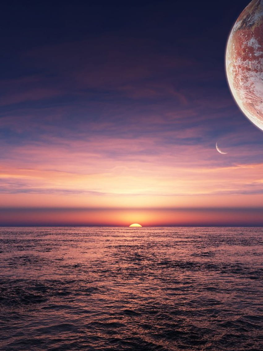 Simpatico iPad Ocean Pink Sunset Planet, oro rosa Sfondo del telefono HD