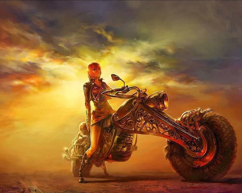 girl with bike, sitting, sunlight, vehicle, motorcycle, woman HD wallpaper