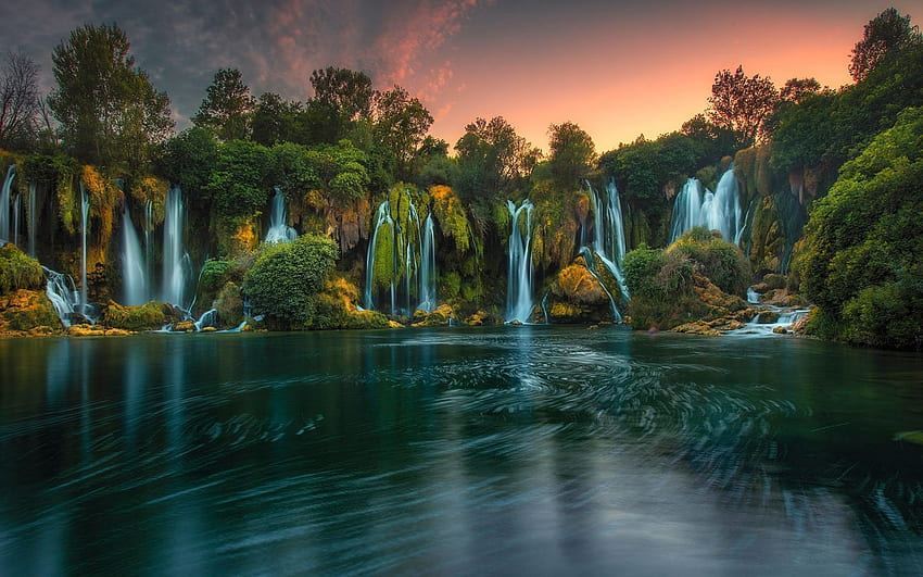 Bósnia e Herzegovina, cachoeiras de Kravice, lago papel de parede HD