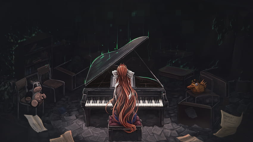 Monika, Doki Doki Literature Club!, piano, play HD wallpaper