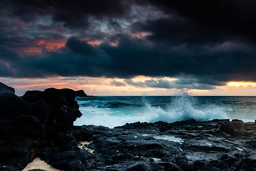Nature, Sea, Rocks, Horizon, Spray HD wallpaper