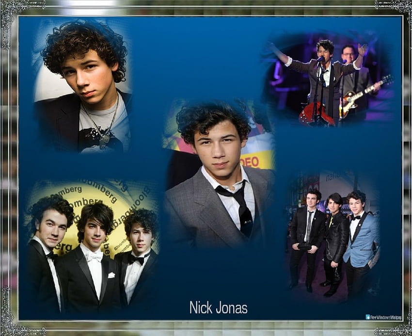 Nick Jonas w kolorze niebieskim, niebieskim tle, bracia jonas, ramka, Nick jonas, piosenkarz Tapeta HD