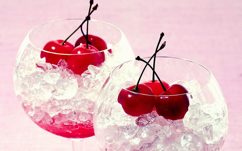 Ice glass fruits cherries . HD wallpaper