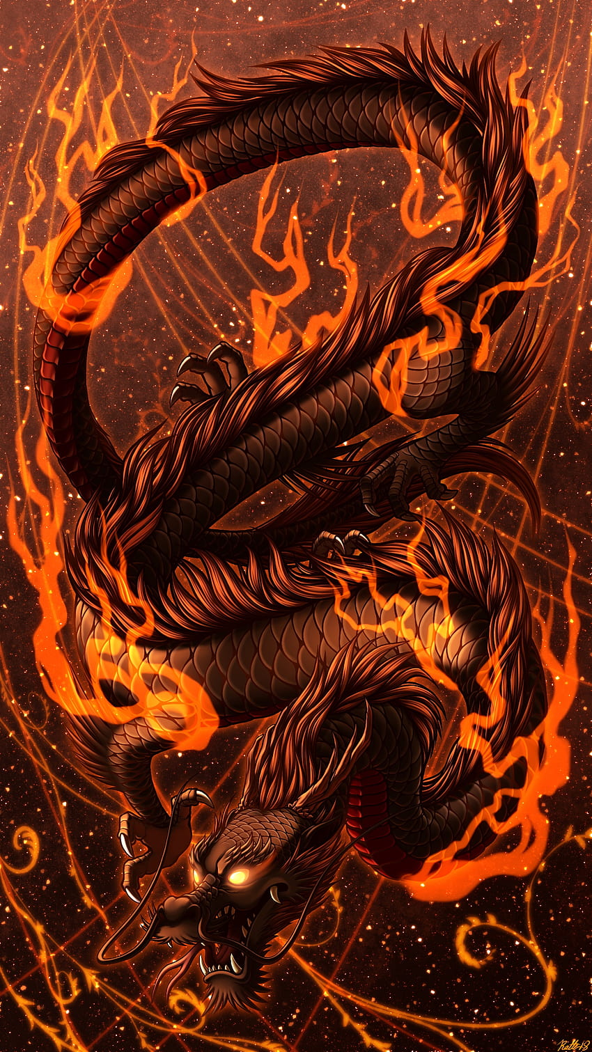 dragão, fogo, arte, chama, cobra, fundo fantástico, Fire Snake Papel de parede de celular HD