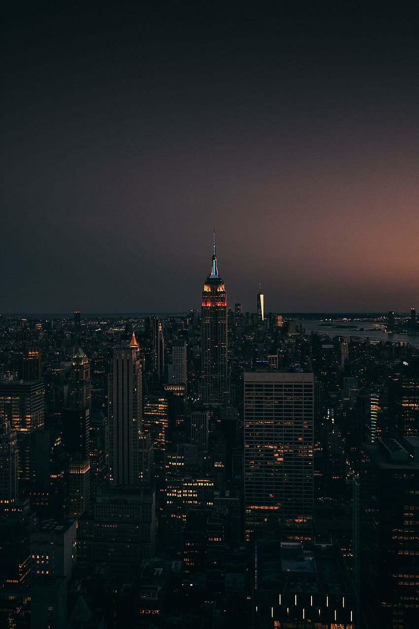 นิวยอร์ก กลางคืน อาคาร ทิวทัศน์ยามค่ำคืน ตึกเอ็มไพร์สเตท วอลล์เปเปอร์โทรศัพท์ HD